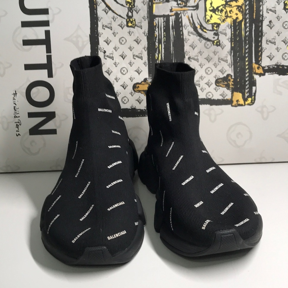 New Authentic Balenciaga Speed 2.0 LT Logo Sock Sneakers – Black/White - Picture 3 of 12